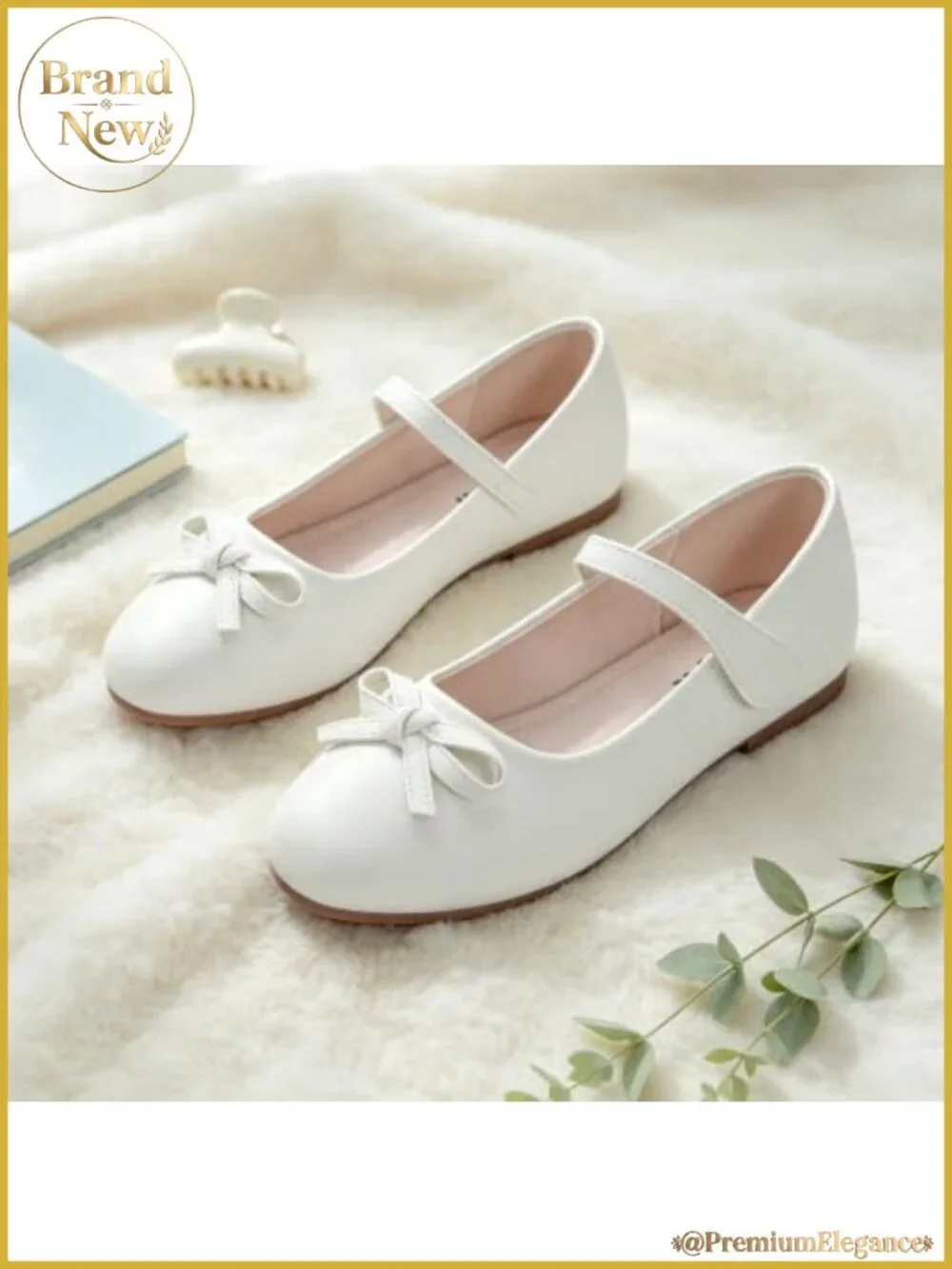 Girls Mary Jane Flats Bow Dress Shoes Adjustable Strap Non-Slip TPR Sole